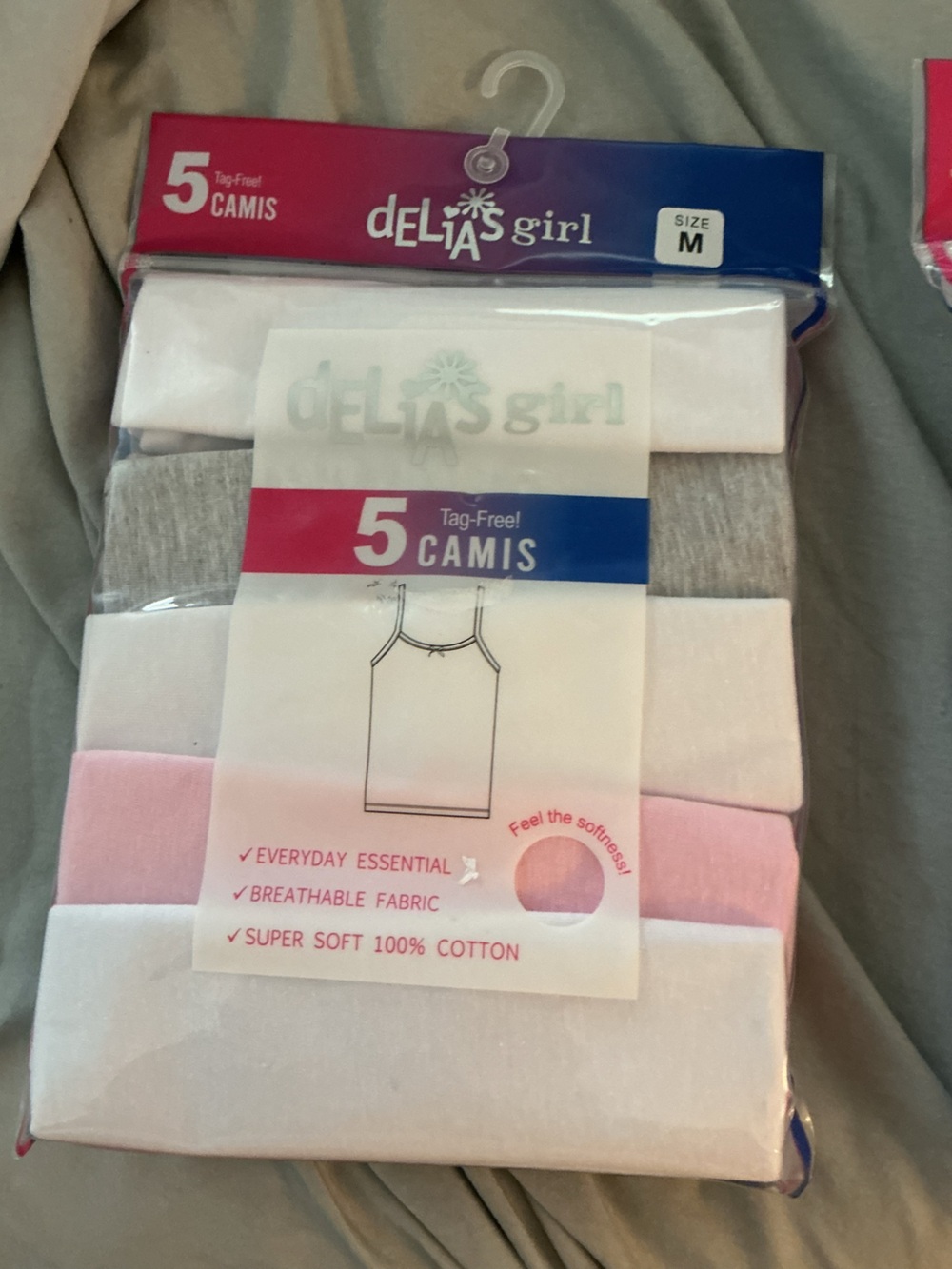 dELiA*s 5-Pack Cotton Camisoles — White, Gray, Pink
